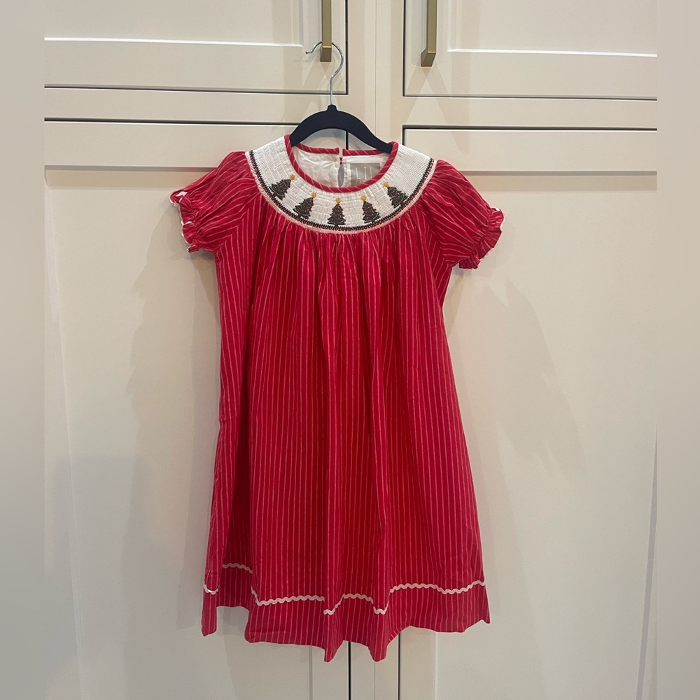 Lil Cactus Smocked Christmas Tree Dress girls size 5 Boutique Red Green Holiday
